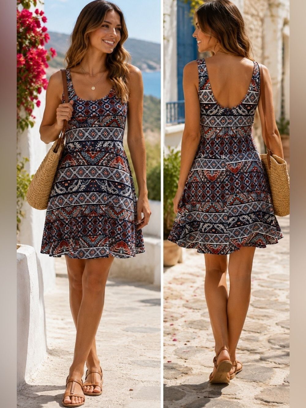 Magazine Multicolor Paisley Fit & Flare Sleeveless mini Dress Boho Sz L